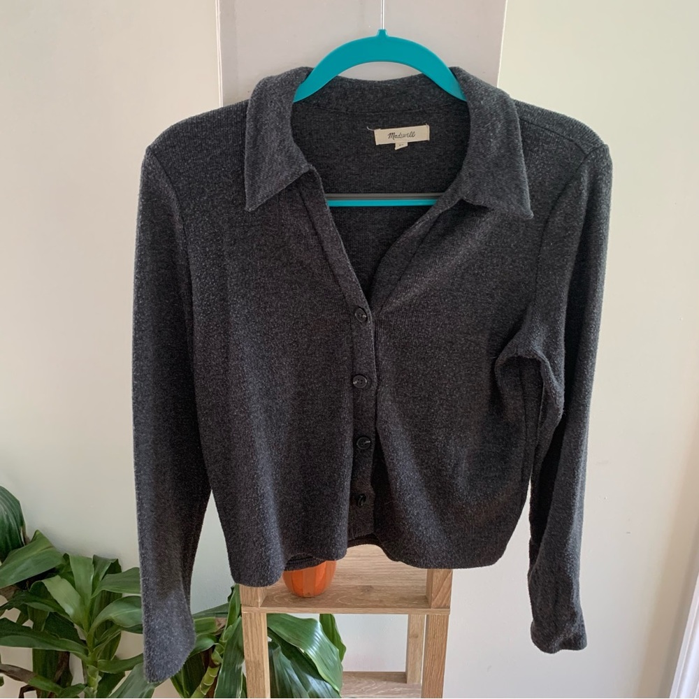 Madewell button up cardigan, grey, XS, fair used condition